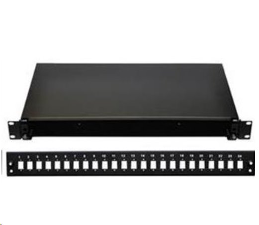 Optická Vana 19" 1U výklopný plechový OEM, čierny, 24x SC simplex, vrátane PG, kaziet a prísl OV-VYS-OEM-24SC-COMPLET