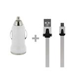 PACK CABLE DATAFLAT WHITE + CAR CHARGER 1 AMP USB WHITE