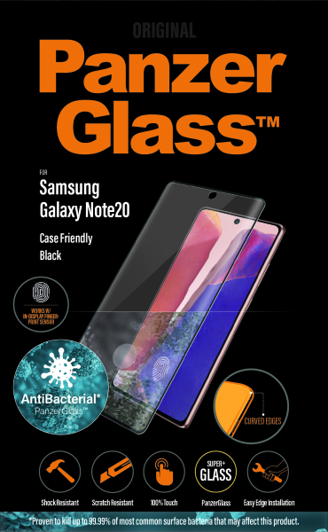 PanzerGlass - Tvrdené sklo Case Friendly pre Samsung Galaxy Note20, Fingerprint komp., čierna 5711724072369