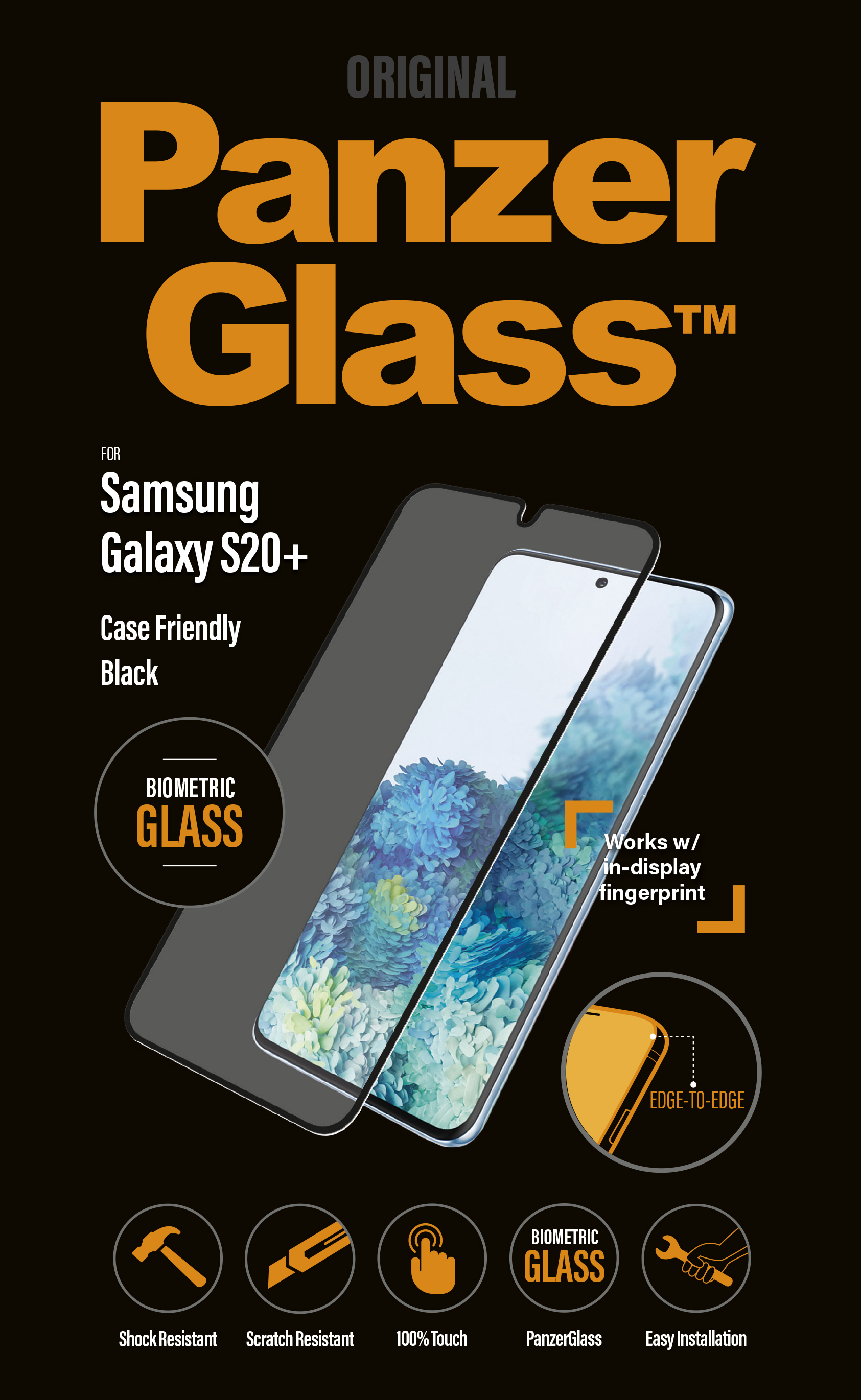 PanzerGlass - Tvrdené sklo Case Friendly pre Samsung Galaxy S20+, Biometric, čierna 7223