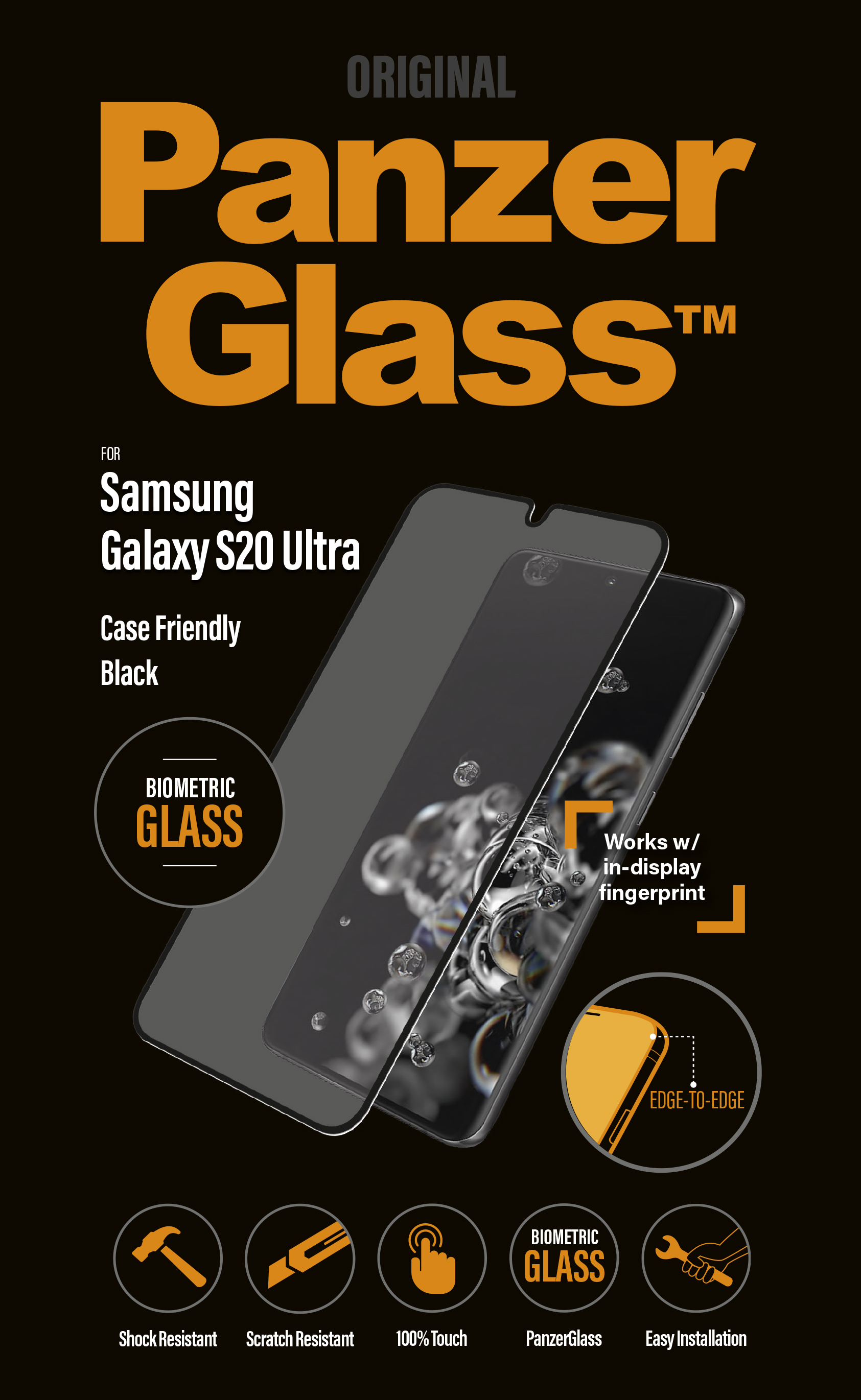PanzerGlass - Tvrdené sklo Case Friendly pre Samsung Galaxy S20 Ultra, Biometric, čierna 7224