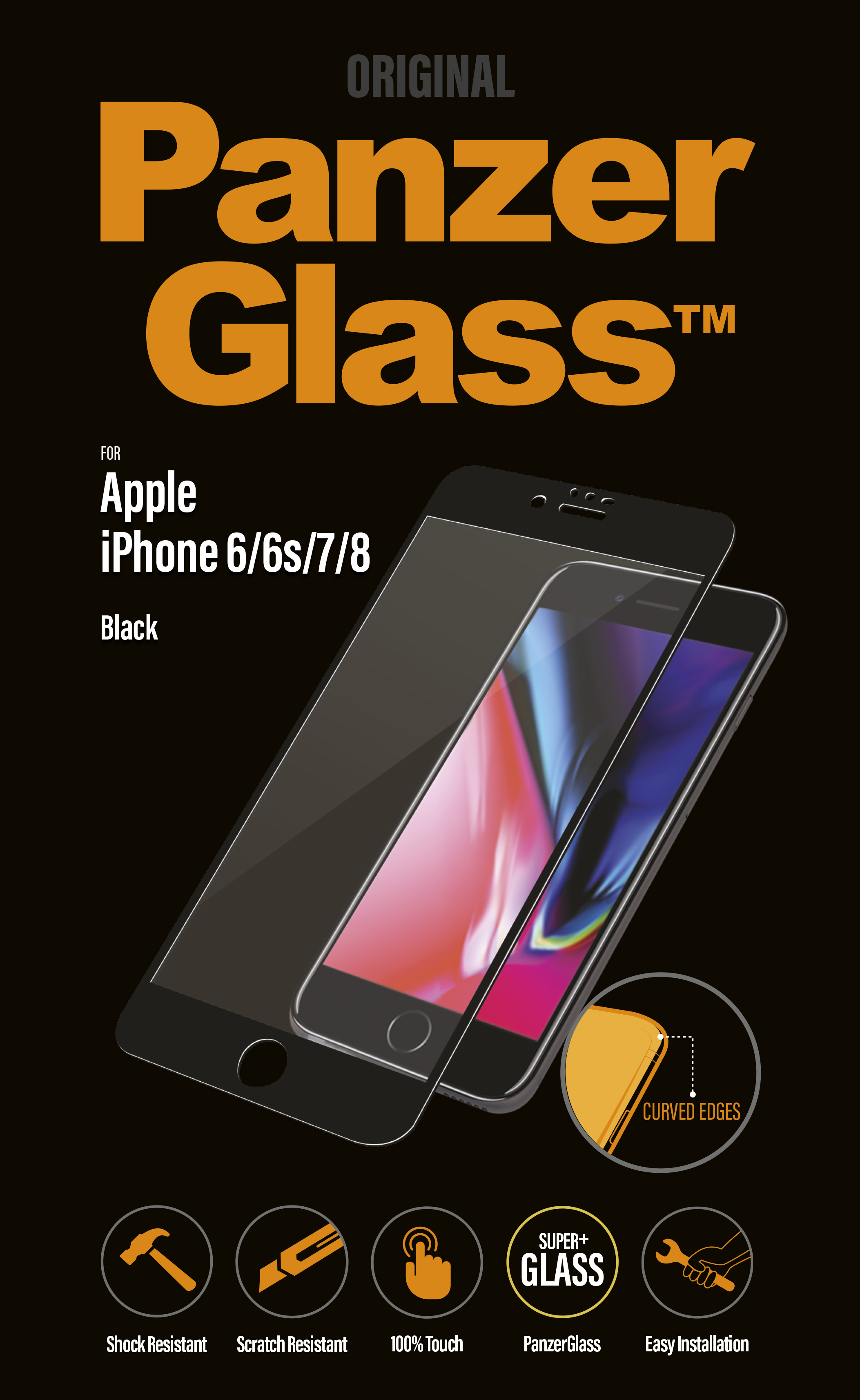 PanzerGlass - Tvrdené sklo PREMIUM pre iPhone 8/7/6S/6, čierna 2614