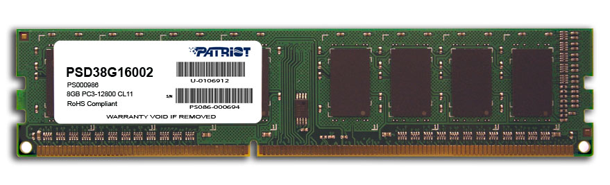 Patriot 8GB 1600MHz DDR3 CL11 DIMM 1.5V PSD38G16002