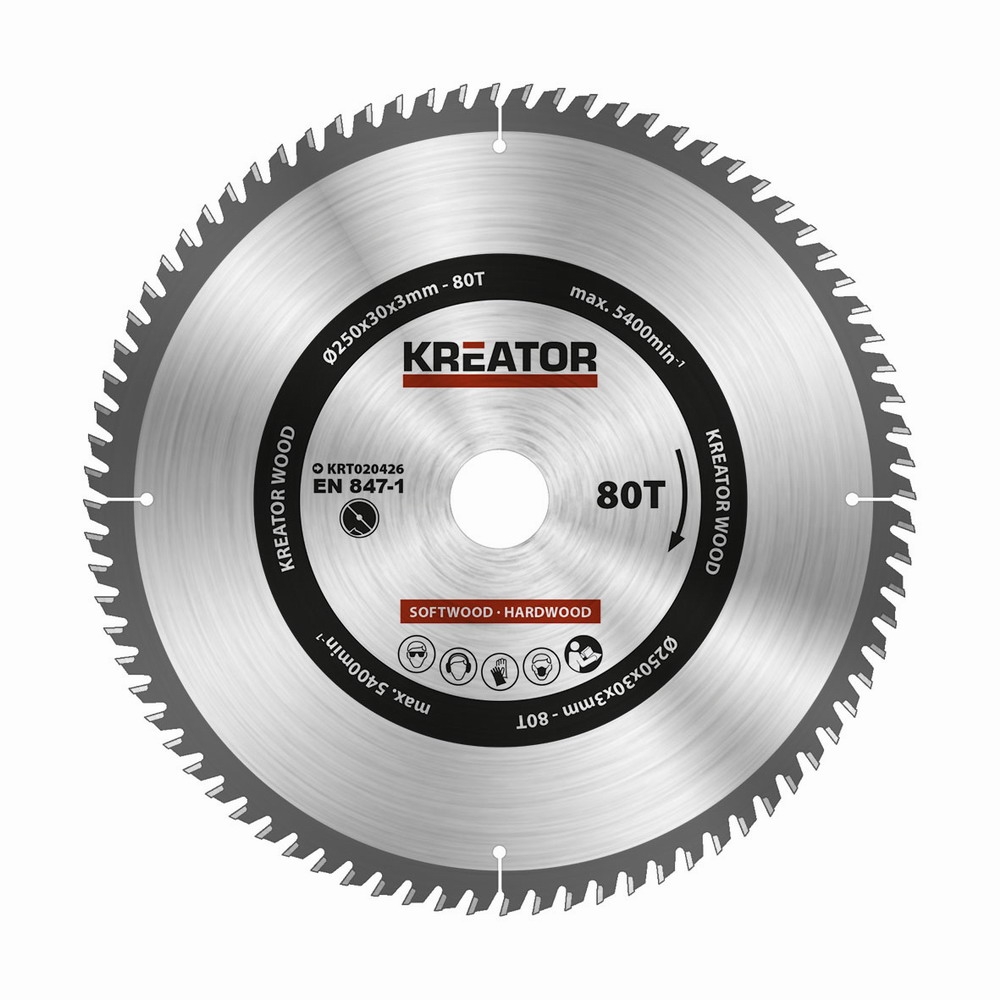 Pílový kotúč Kreator KRT020426 na dřevo 250mm, 80T