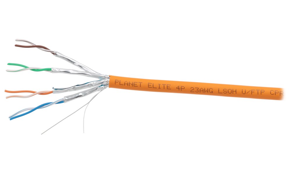 PLANET Elite kabel FTP, drát, Cat 6A, 4p, 500MHz, LS0H, stíněný každý pár, oranžový, balení 500 KAB-FUTP6A-D-LSO-OR-B2ca