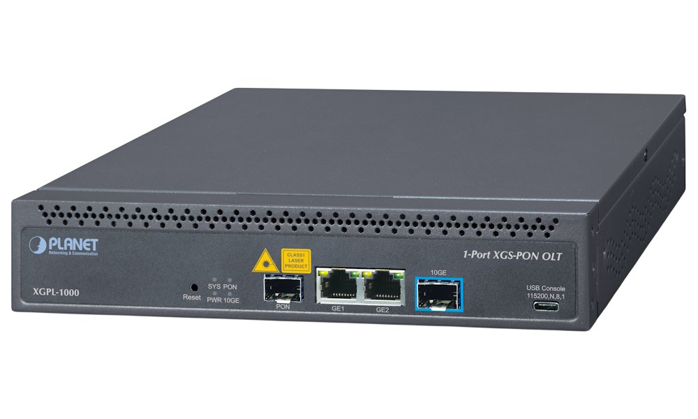 Planet GPON, 10G XGS-PON OLT, 2 GbE, 10G SFP+, 1 AC + 1 DC (G.984/G.988, 128 ONUs) XGPL-1000