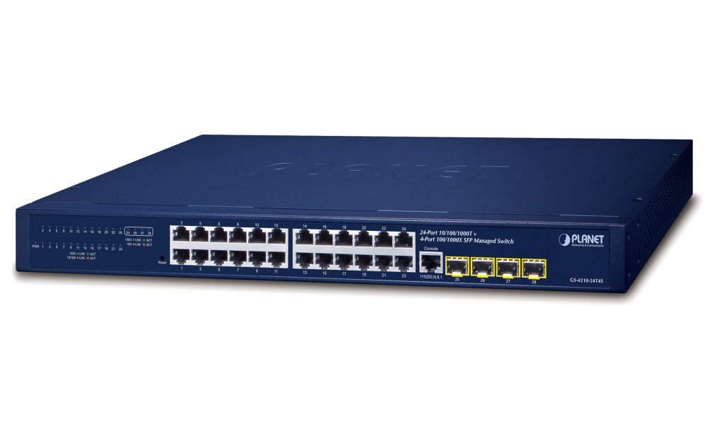 PLANET GS-4210-24T4S switch L2/L4 spravovatelný, 24x 1GE, 4x 1G SFP