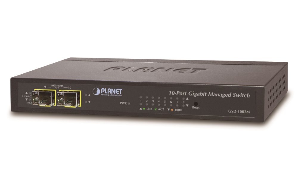 PLANET GSD-1002M Switch 8x 10/100/1000 + 2x 100/1000 SFP port, management, PoE napájení