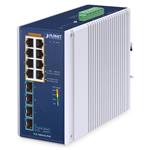 Planet IGS-1000-8UP4X průmyslový L2 switch, 8x1Gb, 4x10Gb SFP+,8x PoE 802.3bt 240W, -40~75°C, dual 48-54VDC,IP30,fanles