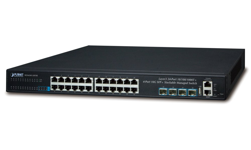 Planet SGS-6341-24T4X L2/L3 switch 24x 1000Base-T,4x 10Gb SFP+, Web/SNMP, L3, ACL,QoS, IGMP,IP stack
