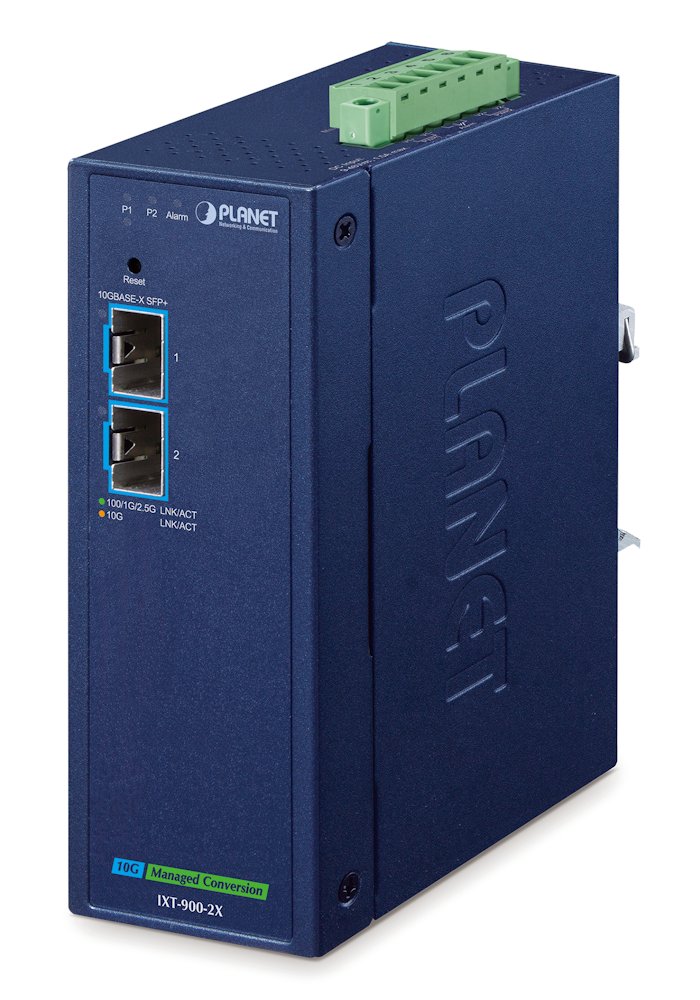Planet XT-905A průmyslový konvertor, 1x 10G/5G/2.5G/1G/100 Base-T + 1x 10G/1G Base-X SFP+, 0~50°C, DIN, SNMP IXT-900-2X