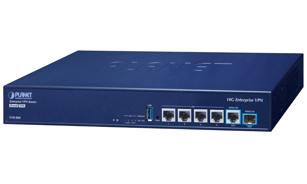 Planet XVR-800 Dual 10G Enterprise VPN Security Router/Firewall/AP kontroler, 10 GbE, SFP+ LAN/WAN, 4x GbE, NIS2+NDAA