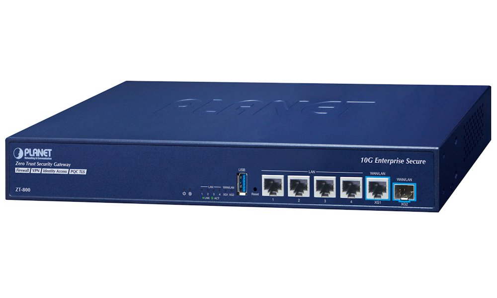 Planet ZT-800 Dual 10G Zero Trust Security Router/VPN/Firewall/AP kontroler, 10 GbE, SFP+ LAN/WAN, 4x GbE, NIS2+NDAA