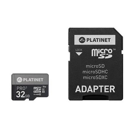 PLATINET microSDHC SECURE DIGITAL + ADAPTER SD 32GB class10 UIII 90MB/s [44003] PMMSD32UIII