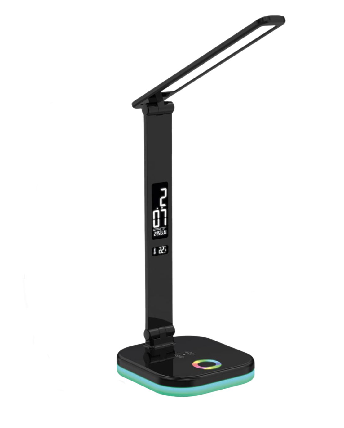 Platinet PDL711RGBB stolní LED lampa stmívatelná, bezdrátové nabíjení, hodiny, černá PLADL711RGBB