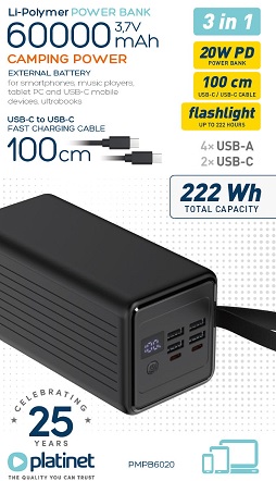 PLATINET POWER BANK 60000 MAH 20W PD PMPB6020