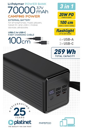 PLATINET POWER BANK 70000 MAH 20W PD PMPB7020
