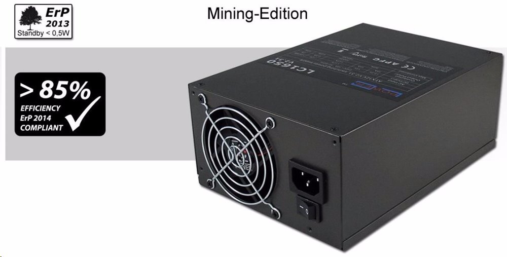 Počítačový zdroj LC POWER LC1650 V2.31 bulk (Mining edition) PSU 1650W ATX, 2x80mm fan, APFC, 16xPCIe,8xSATA, black