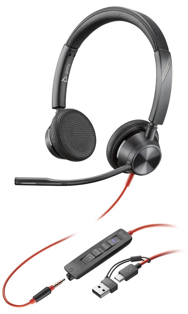 Poly Blackwire 3325 Stereo Microsoft Teams Certified USB-C Headset +3.5mm Plug +USB-C/A Adapter 8X222AA