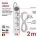 Predlžovací kábel 2 m / 3 zásuvky / s vypínačom / biely / 1×USB-A + 1×USB-C / 1,5 mm2 8592920132746