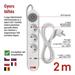 Predlžovací kábel 2 m / 3 zásuvky / s vypínačom / biely / 1×USB-A + 1×USB-C / 1,5 mm2 8592920132746