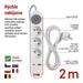 Predlžovací kábel 2 m / 3 zásuvky / s vypínačom / biely / 1×USB-A + 1×USB-C / 1,5 mm2 8592920132746