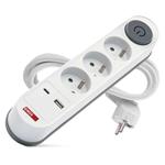 Predlžovací kábel 2 m / 3 zásuvky / s vypínačom / biely / 1×USB-A + 1×USB-C / 1,5 mm2 8592920132746