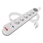 Predlžovací kábel 3 m / 5 zásuvky / s vypínačom / bielo-sivý / 1×USB-A + 1×USB-C / 1,5 mm2 8592920144992
