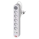 Predlžovací kábel 3 m / 5 zásuvky / s vypínačom / biely / 1×USB-A + 1×USB-C / 1,5 mm2 8592920132784
