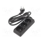 Predlžovací sieťový kábel; 3x1,5mm2; Zásuvky: 3; PVC; čierna; 1,5m 19070120