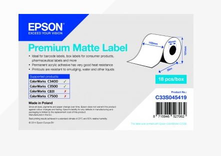 Premium Matte Label Cont.R, 105mmx35m, MOQ 18ks C33S045727