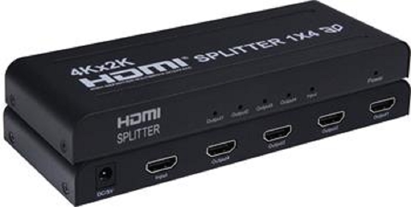 PremiumCord HDMI splitter 1-4 porty kovový s napájením, 4K, FULL HD, 3D khsplit4b