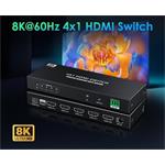 PremiumCord HDMI switch 4:1 s podporou rozlišení 8K@60Hz,4K@120Hz, 1080P, HDR, s ovládáním tlačítkem a dálkový khswit41h