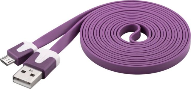 PremiumCord Kabel micro USB 2.0, A-B 2m, plochý PVC kabel, fialový