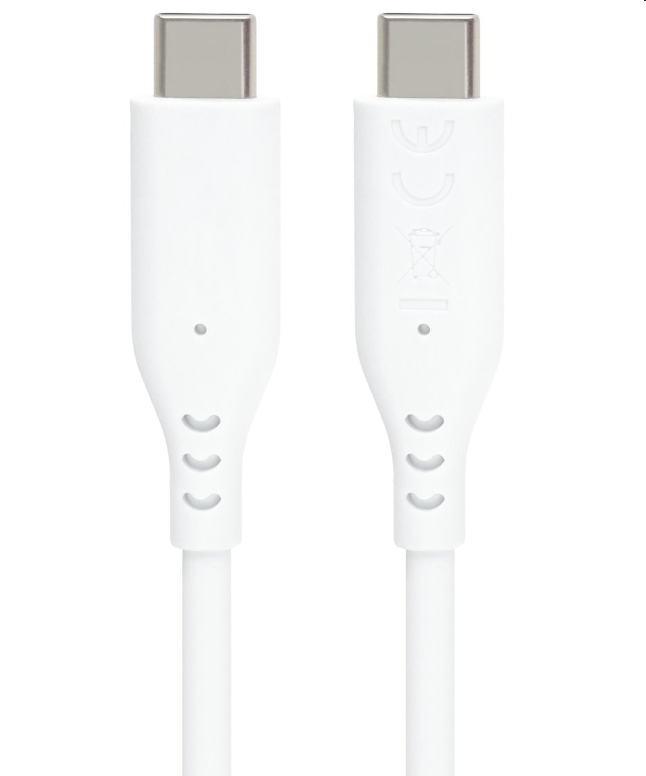PremiumCord Silikónový kábel USB-C 60W 480Mbps biely extra mäkký a robustný kábel dlžky 1,5m ku31sa15w