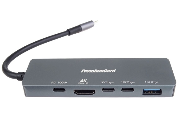 PremiumCord USB-C na 4K@60Hz HDMI + 10G USB3.2 A + 10G 2x USB-C + PD(power delivery) adaptér ku31dock21