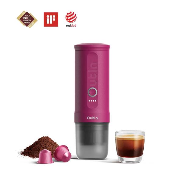 Prenosný espresso kávovar Outin Nano, Karmínovo červená OTEM-01-CR