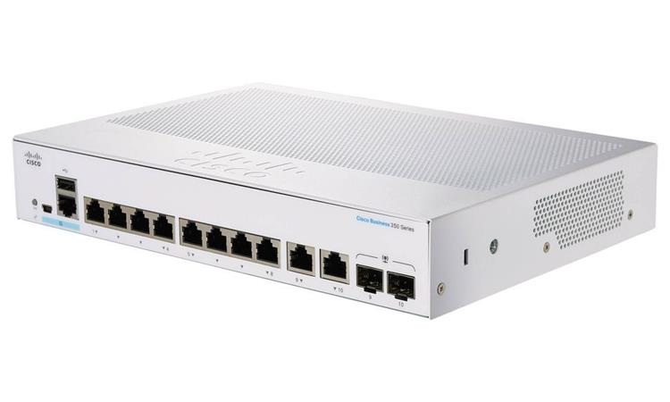 Prepínač Cisco CBS350-8T-E-2G-RF, 8xGbE RJ45, 2xGbE RJ45/SFP, bez ventilátora - REFRESH CBS350-8T-E-2G-EU-RF