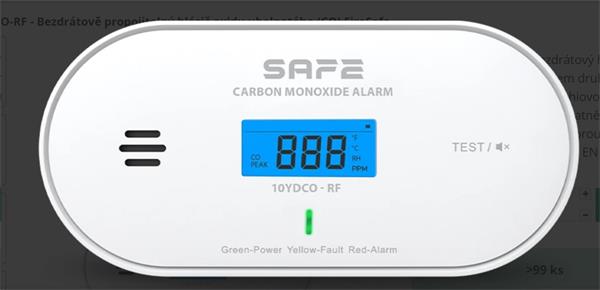 Pro safe etektor oxidu uhoľnatého (CO) s displejom SAFE10YDCO-RF