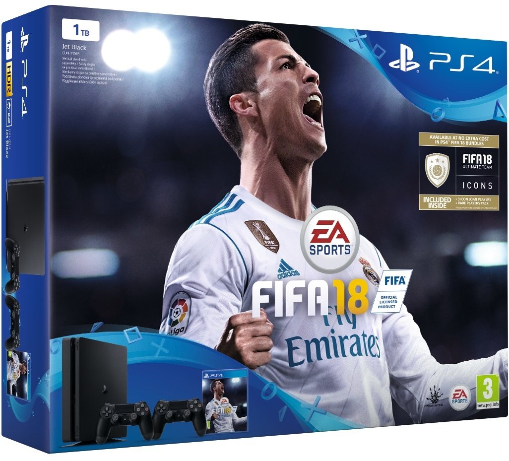 PS4 - Playstation 4 1TB black + DS4 black+ FIFA18 + PS Plus 14 dní PS719915867