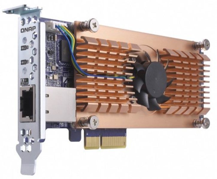 QNAP QM2-2P10G1T - Duální SSD M.2 2280 pro rozhraní PCIe a jednoportová rozšiřující karta sítě 10GbE UQ004