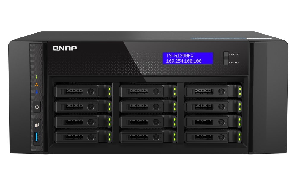 QNAP TS-h1290FX-7302P-256G (AMD EPYC, 256GB ECC RAM, 12x 2,5" U.2, 2x M.2 NVMe, 2x 2,5GbE, 2x 25GbE)