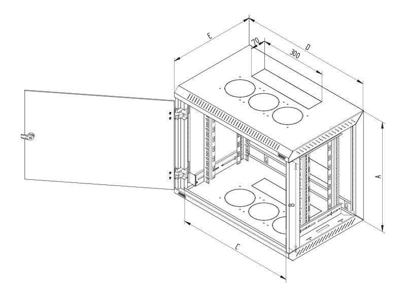 Rack Triton 19" rozvaděč jednodílný 18U/500mm plechové dveře, odnímatelné bočnice, šedý RUA-18-CS5-CAX-A1