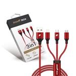 RhinoTech nabíjecí a datový kabel 3v1 USB-A (MicroUSB + Lightning + USB-C) 1,2m červená RTACC476