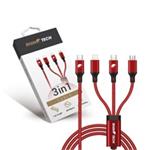 RhinoTech nabíjecí/datový kabel 3v1 USB-C (MicroUSB + Lightning + USB-C) 40W 1,2m červená RTACC478