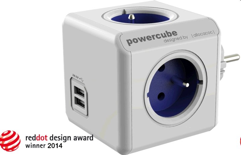 Rozbočovacia zásuvka 240V, CEE7 (vidlica)-POWERCUBE, 0.1m, ORIGINAL USB, modrá, POWERCUBE, 4 zásuvk 8718444082262