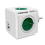 Rozbočovacia zásuvka 250V, CEE7 (vidlica) - POWERCUBE, 0.1m, ORIGINAL USB, zelená, POWERCUBE 6974699971016