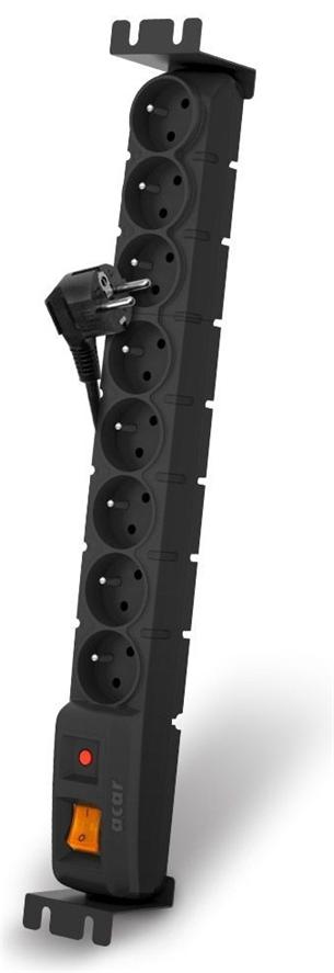 Rozvodný panel Acar S8 FA 3m, 8 pozic BK, s přepěťovou ochranou včetně držáků do 19" 5904743366407 PPACARS8-3RACK