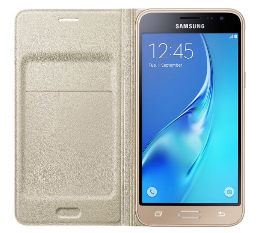 Samsung flip. pouzdro s kaps. pro Galaxy J3, zlatá EF-WJ320PFEGWW