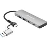 Sandberg USB-C/A na 2× USB-A + 2× USB-C Hub,hliník. rozbočovač s 2× USB-A a 2× USB-C porty, stříbrn 5705730136641
